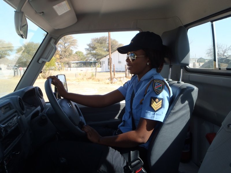 Driving test for female police officer in Namibia. Photo: UN/ Mr Samwel Mshana.