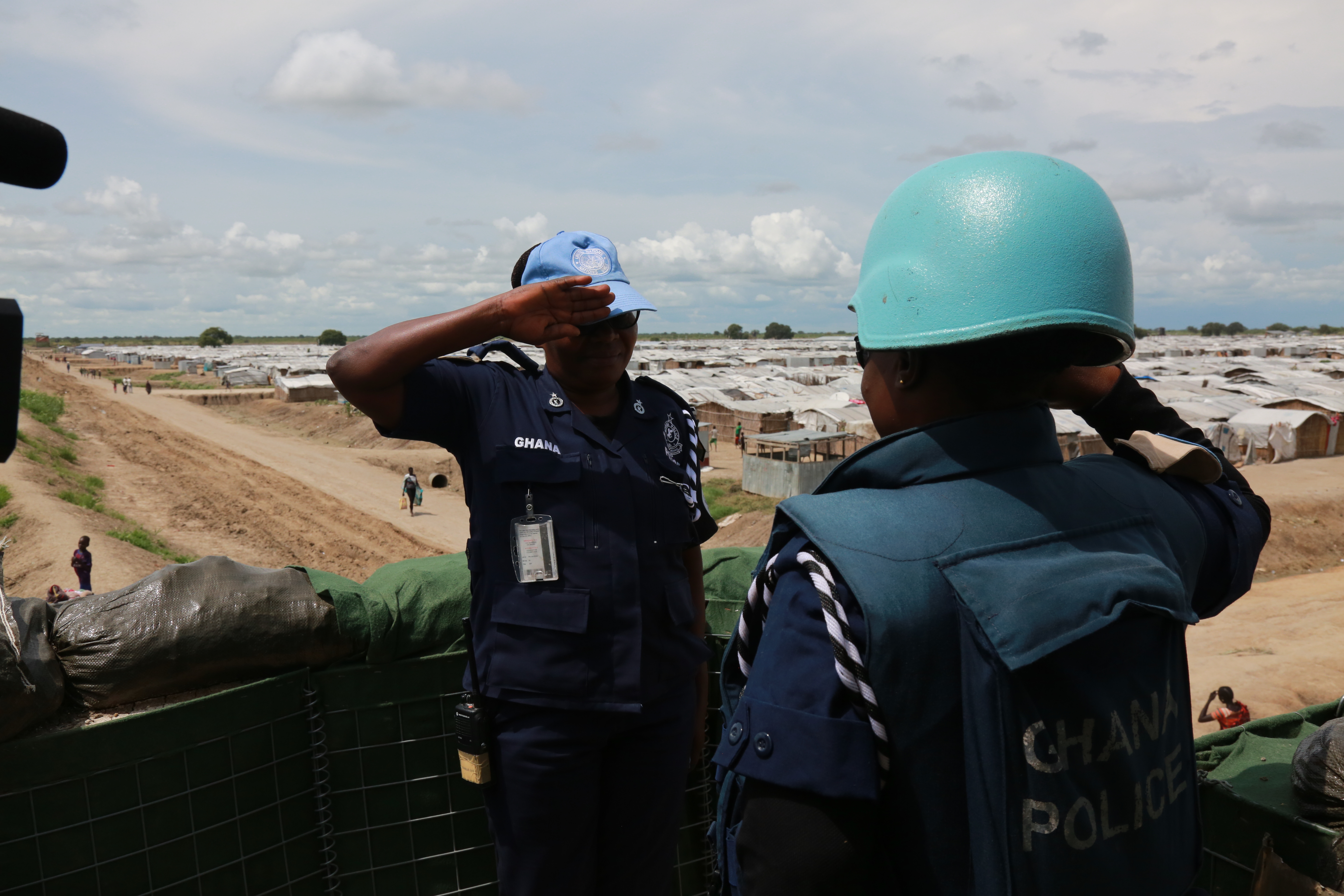 Assistant Superintendent of Police, Sylivia Adzo Sowlitse, salutes one of the officers under her command. Photo: UNMISS